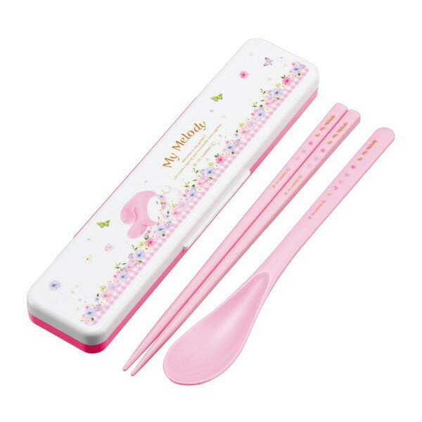 CCS3SA マイメロディ パステルビビットな水彩花柄 スケーター サンリオ [箸 スプーン セット (弁当 大人用 コンビセット 18cm カチャカチャ鳴らない 日本製)]