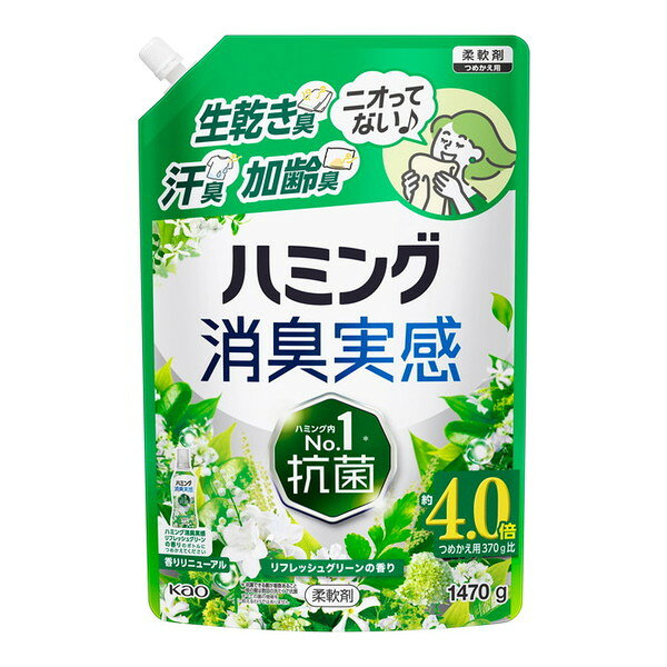 商品説明★ 生乾き臭・汗臭・加齢臭 ニオってない♪ハミング内No.1抗菌※パッケージの表記をご覧ください。※つめかえ方 ご注意・「ハミング消臭実感 リフレッシュグリーンの香り」のボトルにつめかえる。・他の柔軟剤と混ぜない。液が濁ったり、固まって使えなくなることがある。・液を全量使いきってからつめかえる。・液モレすることがあるので、つめかえ後は必ずキャップを閉めて立てて保管する。・この商品をつめかえずにそのまま使用しない。・開封後はできるだけ早く使い切る。・パックを強く持って開けると液が飛び出ることがあるので注意する。・お問い合わせの際に必要な場合があるため、このパックを保管する。※使用上の注意 ・用途外に使わない。・子供の手の届く所に置かない。・認知症の方などの誤飲を防ぐため、置き場所に注意する。・原液が直接衣料にかからないようにする。・使用の時は、液が目に入らないように注意する。・柔軟仕上げ剤の投入口や、自動投入機能付き洗たく機のタンクを使う場合は、洗たく機の取扱説明書に従う。・高温や低温、直射日光をさけて、保管する。スペック* サイズ: 315.0×200.0×120.0mm* 成分: 界面活性剤(エステル型ジアルキルアンモニウム塩)、安定化剤、香料