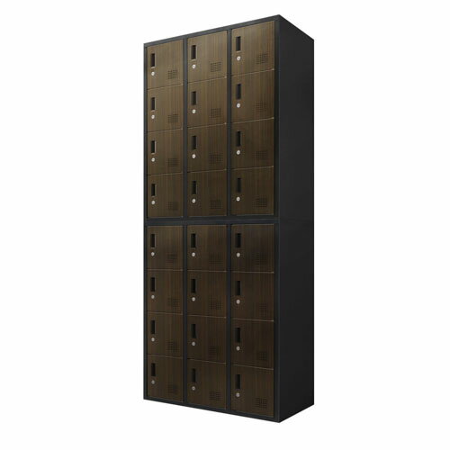 鞋櫃 - 【法人限定】 FH-1212-C-W-DBR Netforce ダークブラウン FACILE (ファシル) [シューズロッカー 24人用 2台セット シリンダー錠 木目] メーカー直送