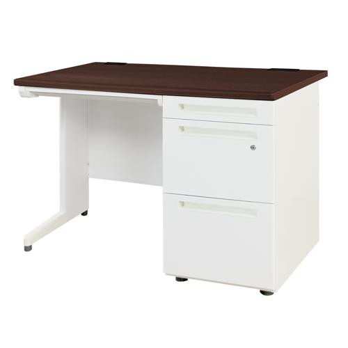 Office Desks - 【法人限定】 LKD-107-W-WH-DBR-3 Netforce 天板ダークブラウン 本体ホワイト [片袖机 (W1000 3段)] メーカー直送