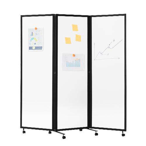Rakuten - 【法人限定】 GL3-1818H-W-BK Netforce ブラックフレーム [三連折りたたみパーテーション H1800 ホワイトボード] メーカー直送