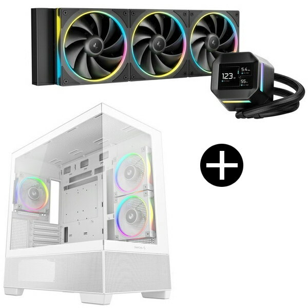 DEEPCOOL R-LM360-BKDMMC-1 ブラック CPUクーラー + R-CG380-WHAGM3-G ホワイト PCケース セット