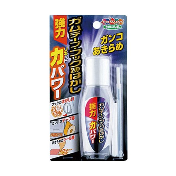 商品説明★ 粘着力の強いテープ跡や長期間放置されたガンコな粘着跡、厚みのあるフック粘着跡はがしに!※注意事項・高級家具、車両、美術骨董品、漆器等には使用しないでください。・素地がサビや剥がれ、割れなどで傷んでいる部分にはご使用にならないでください。スペック* 成分：エタノール、プロピレングリコール* 容量：30ml* 付属品：刷毛、ヘラ