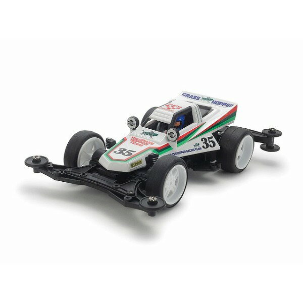 商品説明★ RCグラスホッパーの登場から40年、ついにミニ四駆バージョンが登場です。★ シングルシーターバギーをイメージした直線構成のスリムなボディは、シンプルながらスピード感あふれる造形で、ホワイトのボディにグリーンとレッドのラインが入ったカラーリングもRCのイメージそのまま。★ シャーシは小型・軽量・ショートホイールベースのVZを採用しました。★ 別にお求めいただくもの：単3形電池2本スペック* 対象年：10歳以上* 組み立て式