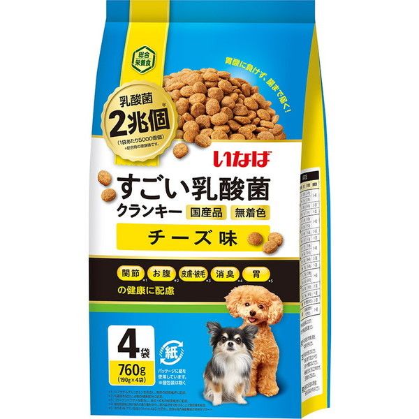 いなばペットフード すごい乳酸菌クランキー 190g×4袋 チーズ味 犬 ドライフード ドッグフード 乳酸菌 成犬 総合栄養食 関節 グルコサミン 皮膚 コラーゲン 胃 チーズ