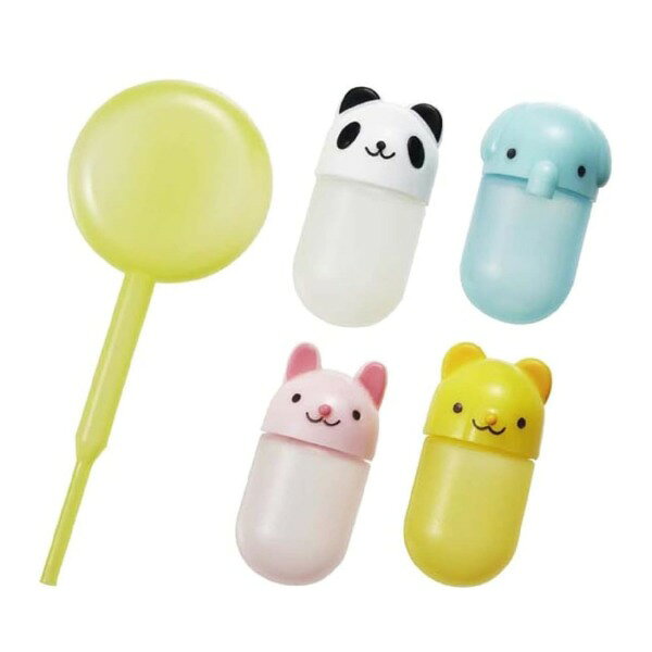 商品説明★ しょうゆ、ソース入れに便利なタレビンです。★ 詰め替えに便利なスポイト付きです。★ 子供にもあけやすいネジタイプです。★ スポイト付きだから詰め替えが簡単です。※商品によって色・柄の組み合わせが異なります(パンダ柄以外)※メーカーの都合により、パッケージ・仕様等は予告なく変更になる場合がございます。スペック* サイズ…・くま：37×18×20mm・ぞう：36×20×20mm・うさぎ：37×18×19mm・パンダ：37×18×19mm* 内容量：4個(スポイト付)* 容量：4mL(1個あたり)* 耐熱温度：80度* 耐冷温度：-20度* 材質…・本体：ポリエチレン・キャップ：ポリプロピレン* 原産国：中国