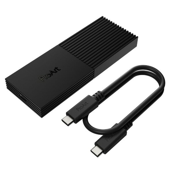 商品説明★ USB4接続NVMe SSDエンクロージャー★ クリエイター向け「ProArt」シリーズ★ USB4接続に対応し、最大40Gbpsの超高速データ転送を実現★ 4段階スマート冷却ファンにより、低騒音かつ高速なパフォーマンスを安定して維持★ プッシュオープン機構採用のツールフリー設計で、SSDの取り付けや取り外しが迅速かつ簡単★ 「ProArt SSD Dashboard」がSSDの状態やパフォーマンスをリアルタイム監視し、ストレージをより効率的に管理可能★ 持ち運びに便利な超薄型13.5mmプロファイルとステルスブラック仕上げにより、クリエイターに最適な洗練されたプロフェッショナルデザインを実現★ 対応SSD：M.2 PCI Express 2230/2280スペック* タイプ：SSD* 規格サイズ：M.2* 台数：SSD：1台* 接続方式：SSD：NVMe PCIe* M.2 2230/2280* インターフェース：USB4 Type-C×1* 対応OS：Windows10、Windows11/macOS* 速度：40Gbps* 対応SSD…・M.2 PCI Express 2230・M.2 PCI Express 2280* 幅×高さ×奥行：46.5×13.5×124.8 mm* 製品重量：127g* 生産国：中国