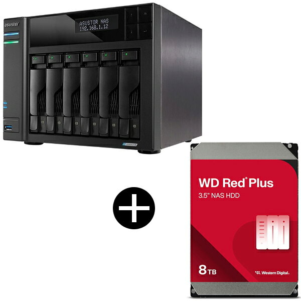 ASUSTOR AS6706T v2 LOCKERSTOR 6 Gen2+ NAS (6ベイ) + WESTERN DIGITAL WD80EFPX WD Red Plus Internal NAS向け 内蔵HDD (3.5インチ 8TB 256MB) セット