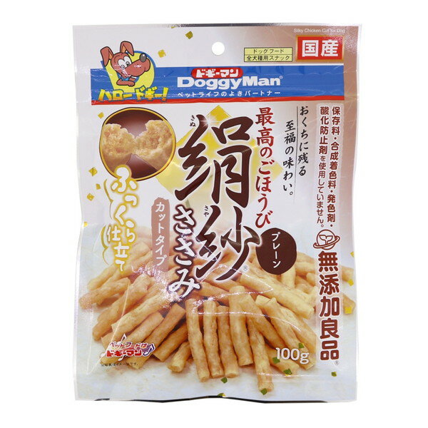 商品説明★ ササミたっぷり、至福の味わい。ふんわりやわらか新食感のごほうびおやつ。絹のような極上のおいしさをワンちゃんにお届けします。保存料、合成着色料、発色剤、酸化防止剤不使用。スペック* 原材料(成分)：肉類(鶏ササミ、鶏胸肉、鶏肉)、小麦粉、糖類、タピオカでん粉、コラーゲンペプチド、軟骨抽出物(デキストリン、サメ軟骨抽出物)、グリセリン、トレハロース、膨張剤、ソルビトール、ミネラル類(ナトリウム)、ポリリン酸ナトリウム、着色料(クチナシ、ルテイン)、グルコサミン* 保証成分：粗たん白質11.0％以上、粗脂肪5.5％以上、粗繊維1.0％以下、粗灰分5.0％以下、水分35.0％以下* エネルギー：320kcal/100g* 賞味／使用期限(未開封)：12ヶ月* 原産国または製造地：日本