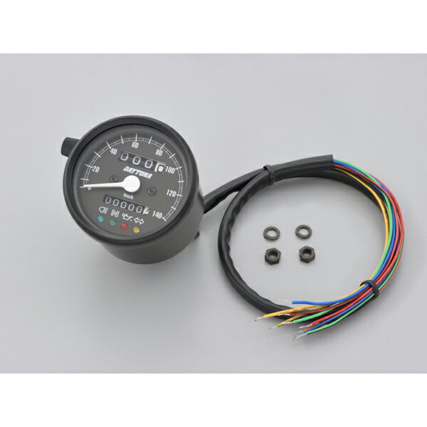 デイトナ D15626 機械式スピードメーター φ60 ホワイトLED照明(インジケーター付き) ブラックボディ/ブラックパネル 140km/h