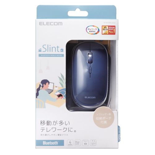 ELECOM M-TM10BBBU BlueLEDマウス 薄型 Bluetooth対応 4ボタン ポーチ付 ブルー メーカー直送 新生活