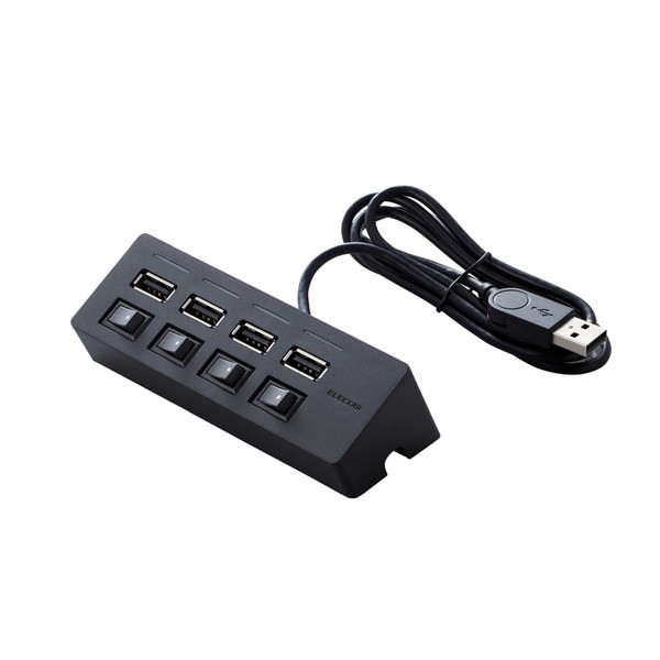ELECOM U2H-TZS428SBK USBHUB2.0 機能主義 個別スイッチ付 セルフパワー 4ポート 100cm ブラック メーカー直送