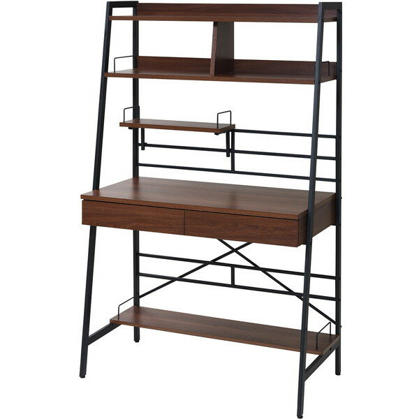 2WAY パソコンデスク 上部収納 幅 90cm 高さ調節 多機能デスク 木製 本棚付き ワーキングデスク パーソナルデスク シェルフデスク KKS-0014-BR JKプラン メーカー直送 新生活