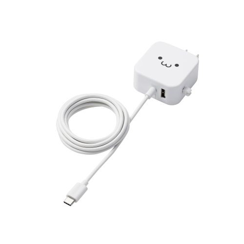 ELECOM MPA-ACC22WF ホワイト [スマホ充電器 AC充電器 タイプC USB-C ケーブル一体型 1.5m USBポート付]