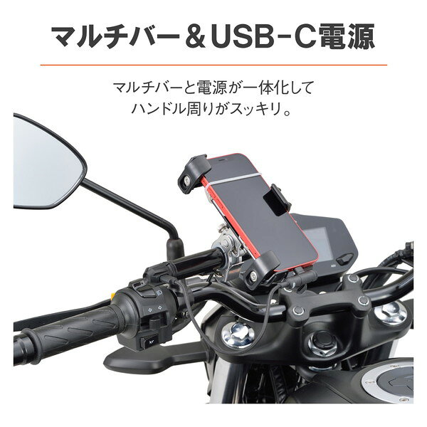 デイトナ D17675 USB電源&クランプバー Type-C ミラークランプ ショート 100mm