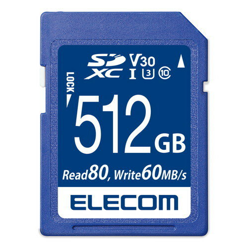 ELECOM MF-FS512GU13V3R [ SDJ[h 512GB class10Ή f[^] ǂݏo80MB/s f[^T[rX ] [J[