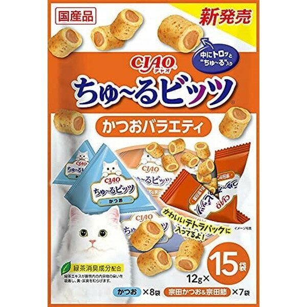  いなばペットフード CIAO ちゅ～るビッツ おやつ 猫用 12g×15袋 国産 スナック かつおバラエティ チュール ちゅ～る