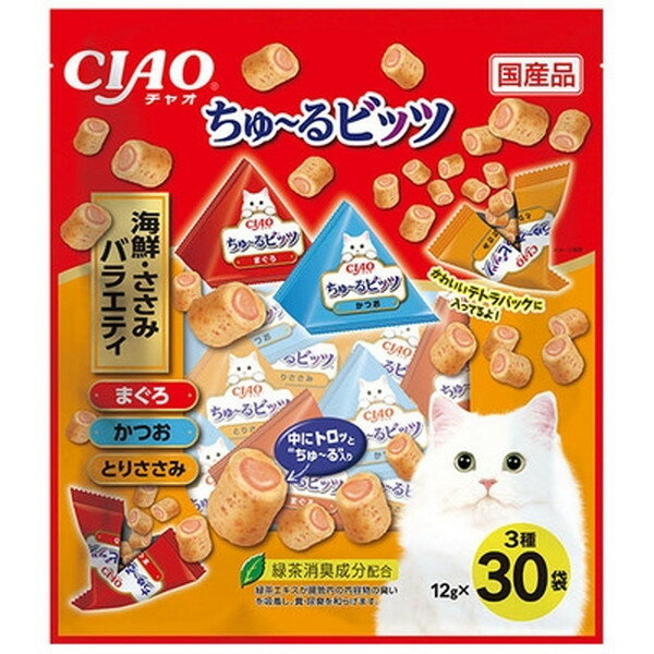 【対象商品に使える1 000円OFFクーポン配布中5/31まで】 いなばペットフード CIAO ちゅ～るビッツ おやつ 猫用 12g 30袋 国産 スナック 海鮮・ささみバラエティ チュール ちゅ～る