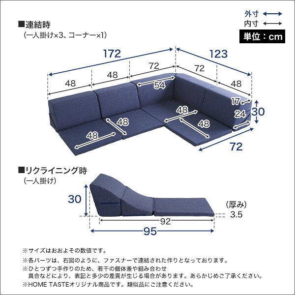 ホームテイスト SH-07-RCLS 組み合わせ自由 国産 コーナーローソファ フロアタイプ Linum-リナム- ネイビー メーカー直送 [3]