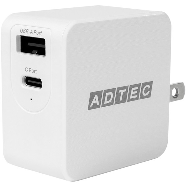 充電器 急速充電 ACアダプター USB Type-A 1ポート Type-C 1ポート スマートフォン用充電 65W APD-A065AC-WH ホワイト コンパクト PowerDelivery対応 AC充電器 ADTEC アドテック