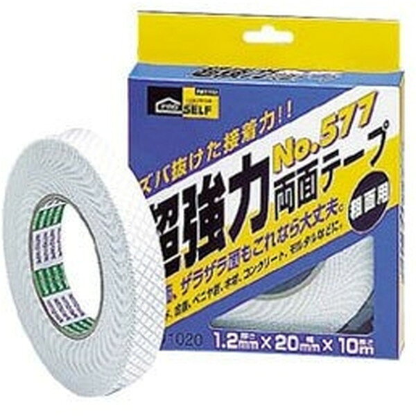 商品説明※ 画像はイメージです。こちらの商品は1点です。★ ザラザラ面の素材もピッタリ接着します。★ 超強力な高機能両面テープです。スペック* 粘着力:13.1N/20mm* 切断:カッターが必要* 幅(mm):20* 長さ(m):10* 厚み(mm):1.2* 質量(g):135* 材質・仕上げ:基材/特殊ポリオレフィン系フォー、粘着剤/アクリル系* 生産国:日本