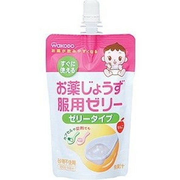 商品説明★ お薬を包み込んで飲みやすくする、りんご風味のゼリーです。★ カプセルや錠剤でもスペック* 原材料：還元麦芽糖、エリスリトール、ゲル化剤(増粘多糖類)、酸味料、甘味料(ステビア、スクラロース、アセスルファムK)、香料* 栄養成分/1袋(150g)あたり・エネルギー…19kcaL・たんぱく質…0g・脂質…0g・炭水化物…14.6g・ナトリウム…38mg・ショ糖…0g* 保存方法・高温、直射日光を避け常温で保存してください。※使用上の注意・開栓後はキャップや栓口を清潔にして密栓し、冷蔵庫に保存の上、1週間以内にご使用ください。また、直接口につけての飲用は、保存上不衛生ですのでおやめください。・一般的に、薬が体内で吸収されるためには、コップ1杯程度の水分が必要とされていますので、必要に応じて水分補給を行ってください。・飲用される方の体質や体調により、おなかがゆるくなることがあります。・本品に薬を混ぜた後は、なるべく早く飲用してください。・加熱したり凍らせたりしないでください。内容物が膨張し、容器が破損するおそれがあります。