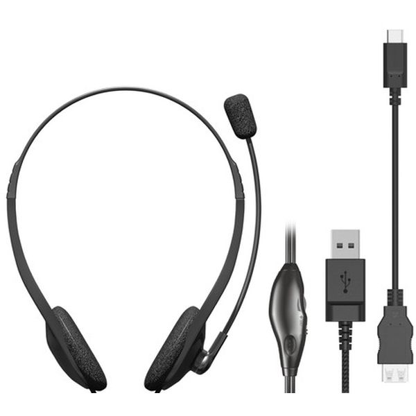 ELECOM HS-HP22UCBK [ヘッドセット ステレオ 有線 USB接続 両耳 オーバーヘッド型 無指向性 ヘッドホン マイク付き タイプC変換ケーブル付 テレワーク Web会議 ブラック] メーカー直送