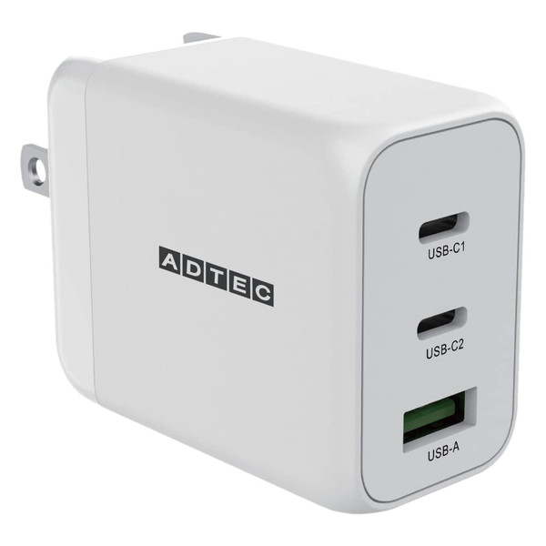 APD-V065AC2-wC-WH ADTEC ホワイト [Power Delivery対応 GaN AC充電器/65W/USB Type-A 1ポート Type-C 2ポート & Type-C to Cケーブルセット]