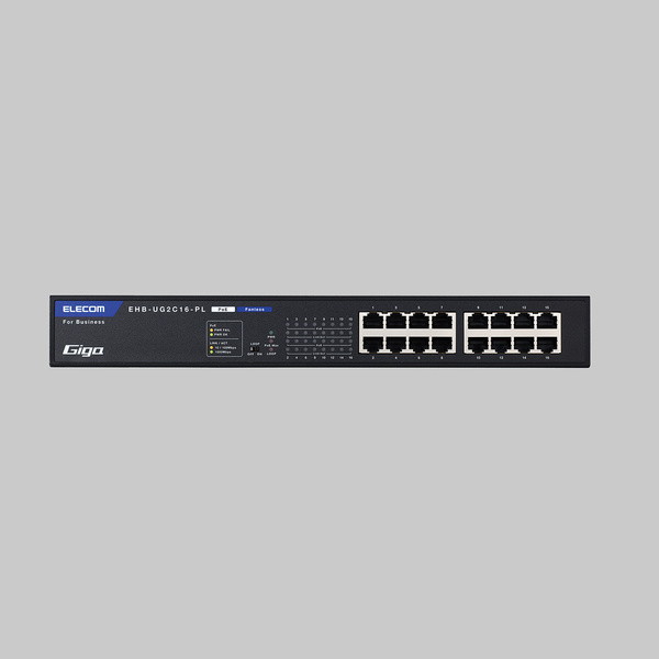 EHB-UG2C16-PL ELECOM [法人用ノン・インテリジェントスイッチングハブ/Gigabit対応/PoE/16ポート/電源内蔵モデル/小型筐体/ファンレス/3年保証] 2