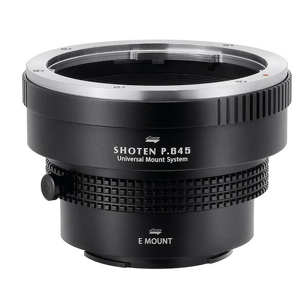 商品説明★ SHOTEN(ショウテン)UMSシリーズ「P645-SE-U」は、ペンタックス645マウントレンズをソニーEマウントのカメラで使用するためのマウントアダプターです。★ 本体を2分割構造とした新しい発想UMSマウントアダプターは、本体を2分割構造とし、ボディ側マウントパーツを交換できる新しい発想の製品です。★ さらなる拡張性。カメラボディを選べる自由アダプターボディ側のマウントパーツを交換することで、異なるマウントのカメラにも装着可能となり、カメラを新調したり、各メーカーのカメラで使用したい時など、新たにマウントアダプターを用意する必要がなく、お手持ちの機材を有効活用できます。★ マウントパーツを交換することで、各メーカーのミラーレス機に装着可能★ マウントパーツを接続する中間マウント(Uマウント)部は、ガタつきなく高い剛性感で接続可能。★ アダプター内部は艶消し塗装を施し、内面反射を大幅に抑制★ レンズ側に高耐久・高剛性のステンレス製マウントパーツを採用し、高い精度で取り付け可能★ 三脚座付き(アルカスイス互換規格)※注意事項・ご使用時にはカメラの「メニュー」-「レンズなしレリーズ」を「ON」にしてください。(カメラの機種により「レンズなしレリーズ」の設定階層が違う場合がございます。各カメラの取扱説明書をご覧になり設定を行ってください。)・必ずしもすべての互換性を保証するものではありません。・レンズの個体差、経年変化や損傷による形状の変化等、状態によっては使用できない場合があります。レンズの装着につきましては、お客様ご自身の責任でご使用ください。・生産ロットによりマウントアダプターの仕様・デザインが写真と異なる場合があります。スペック* 対応レンズマウント: ペンタックス645* 対応カメラマウント: ソニーE* 素材: ステンレス、アルミ* 質量: 約255g