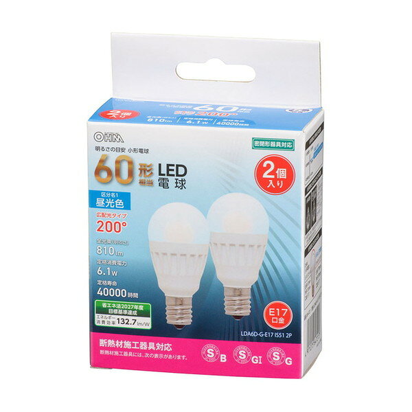 General Light Bulbs - LDA6D-G-E17 IS51 2P オーム電機 [E17 一般電球形 60W相当 昼光色 2個 広配光タイプ]