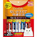 ご注文前にご確認ください※ 商品パッケージや仕様につきまして、予告なく変更されることがございます。※ 賞味期限表示がございます商品は、製造年月から表示期限までになります。商品説明★ 食物繊維のキトサンがフンのにおいを吸着します。・1本あたり乳酸菌250億個、緑茶消臭成分3倍(CIAOちゅ〜る比)配合。・外袋は環境に配慮した紙包材を使用。【原材料】【まぐろ】まぐろ、まぐろエキス、タンパク加水分解物、糖類(オリゴ糖等)、殺菌乳酸菌、植物性油脂、キトサン、増粘安定剤(加工でん粉、増粘多糖類)、ミネラル類(Na、P、Cl)、調味料(アミノ酸)、ビタミンE、緑茶エキス、紅麹色素 【まぐろ&ほたて貝柱】まぐろ、ほたて貝柱、ほたてエキス、糖類(オリゴ糖等)、殺菌乳酸菌、植物性油脂、キトサン、増粘安定剤(加工でん粉、増粘多糖類)、ミネラル類(Na、P、Cl)、調味料(アミノ酸)、ビタミンE、緑茶エキス、紅麹色素【注意事項】お使い残りの出た場合は、他の容器に移し替えて冷蔵庫に入れ早めにお与えください。袋の誤飲にご注意ください。【使用方法】1日4本を目安におやつとしてお与えください。※メーカーの都合により、パッケージ・仕様・成分・生産国等は予告なく変更になる場合がございます。※上記理由でのご返品はお受けできませんので、事前お問合せなどご注意のほど宜しくお願いいたします。スペック* 商品サイズ: W200×D30×H240* 内容量: 14g×20本* 重量: 315g* 生産国: 日本