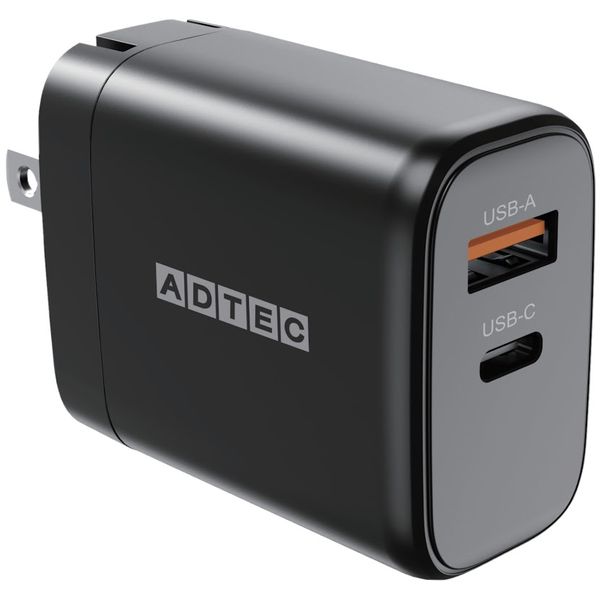 APD-V065AC-BK ADTEC Power Delivery対応 GaN AC充電器/65W/USB Type-A 1ポート Type-C 1ポート/ブラック
