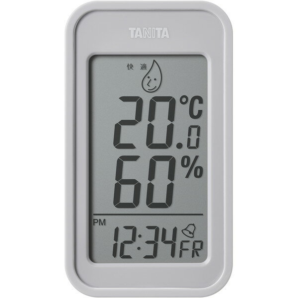 温湿度計 デジタル 電池式 タニタ TT-589-GY ウォームグレー TANITA 温度 湿度 アラーム音 イラスト表示 時計 カレンダー メモリー機能 最高温湿度 最低温湿度 暑さ対策 玄関 寝室 洗面所 台所 キッチン 室温 体調管理