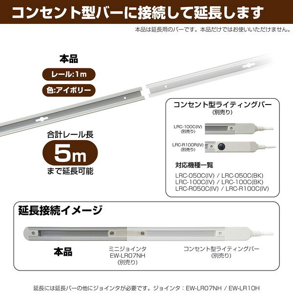 朝日電器 LR-100NH(IV) アイボリー [ライティングバー 延長用 1m] [3]