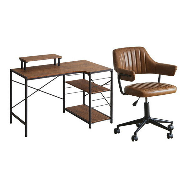 商品説明★ 昔の映画に出てきたBARBER SHOPに置かれていたような、どこか懐かしい雰囲気を持ったチェアとヴィンテージ調のL字パソコンデスクのセット。★ 風合いのあるカラーPU生地が落ち着いた印象を醸し出し、ヴィンテージ調のデスクとマッ...