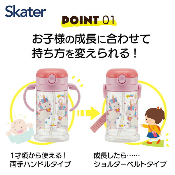 KSHW2N ユニコーン スケーター [2WAY 折りたたみ式両手ハンドル&ショルダーベルト付ストローマグ (370ml)]