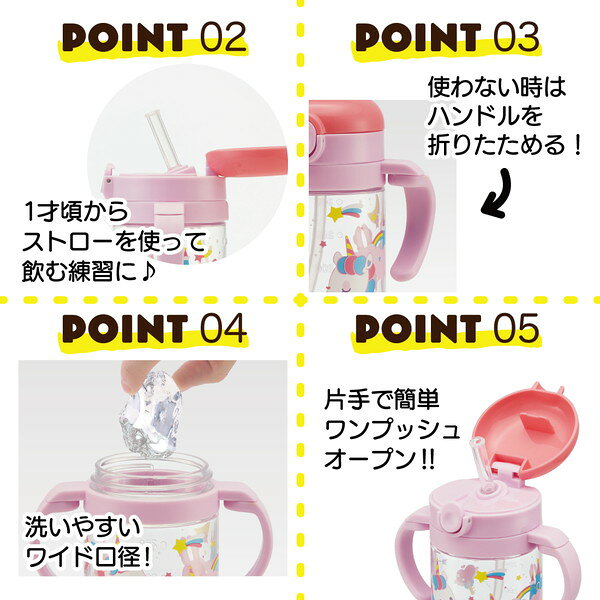 KSHW2N ユニコーン スケーター [2WAY 折りたたみ式両手ハンドル&ショルダーベルト付ストローマグ (370ml)]