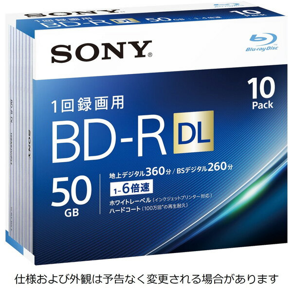 10BNR2VJPS6 SONY ノンカートリッジBD-Rプリンタブル [ビデオ用BD-R 追記型 片面2層50GB 6倍速 ホワイトワイドプリンタブル 10枚パック]