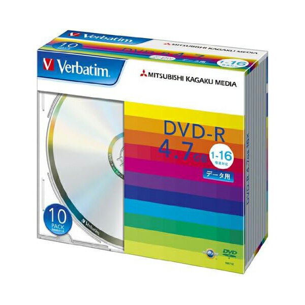 DHR47J10V1 Verbatim バーベイタムデータ用メディア [DVD-R 4.7GB PCデータ用 16倍速対応 10枚スリムケース入り シルバーディスク]