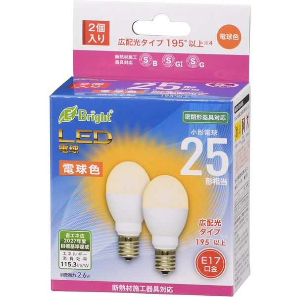 オーム電機 LDA3L-G-E17 IH23 2P [LED電球 小形 E17 25形相当 電球色 2個入]