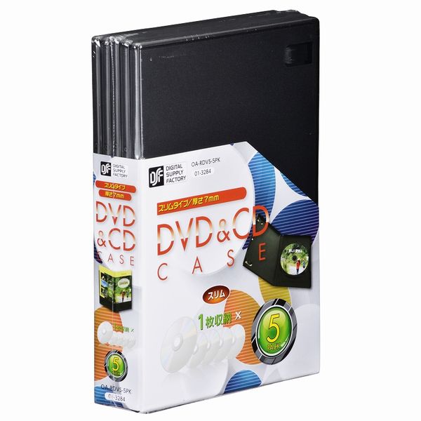 オーム電機 OA-RDVS-5PK [DVD/CDケース 1枚収納×5パック 7mm]