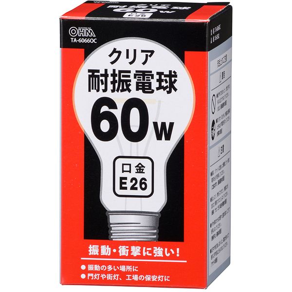 オーム電機 TA-60660C [耐振電球 E26 60W クリア]