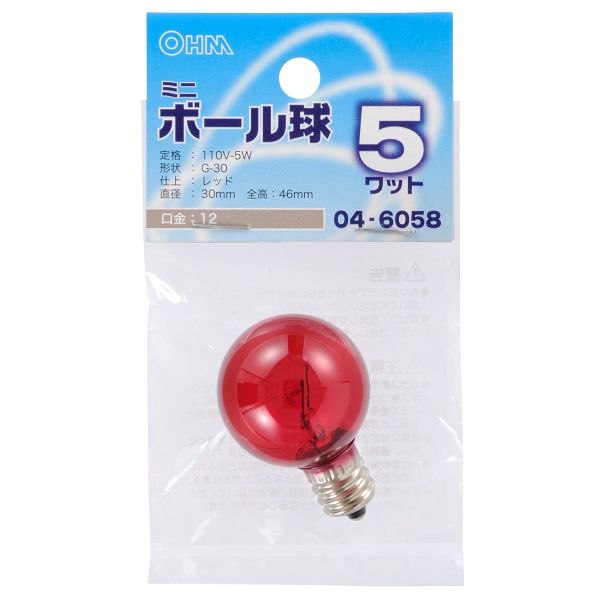 【エントリーでP5倍!20日20:00-27日1:59】 オーム電機 LB-G3205-CR [ミニボール球 G30 E12/5W レッド]