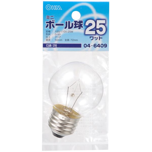 Filament Lamps - オーム電機 LB-G5625-C [ミニボール球 G50 E26/25W クリア]