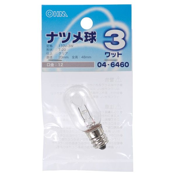 商品説明★ 屋内専用(屋外使用禁止)スペック* 定格: 110V-3W* 形状: T-20* 口金: E12* 仕上: クリア* サイズ: 直径20×全高48mm