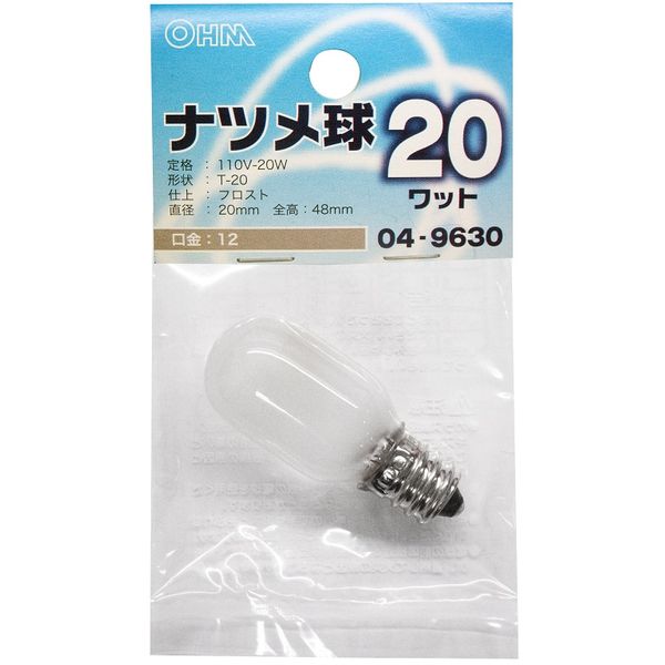 オーム電機 LB-T0220-F [ナツメ球 E12/20W フロスト]