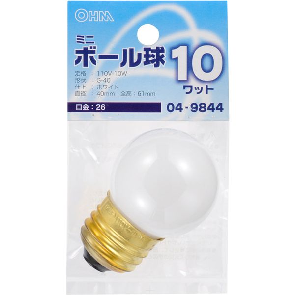 オーム電機 LB-G4610-W [ミニボール球 G40 E26/10W ホワイト]