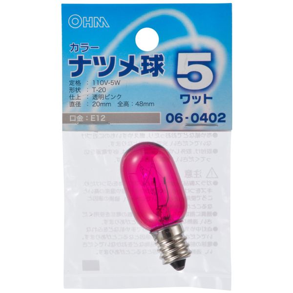 オーム電機 LB-T205-CP [カラーナツメ球 E12 5W クリアピンク]