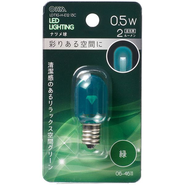 オーム電機 LDT1G-H-E12 13C [LEDナツメ球 装飾用 T20/E12/0.5W/2lm/クリア緑色]